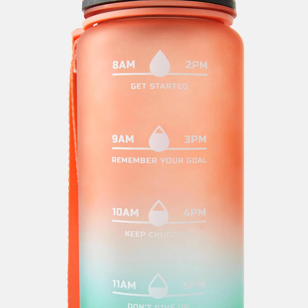 1 Litre Fitness Bottle Motivation - Orange/Green